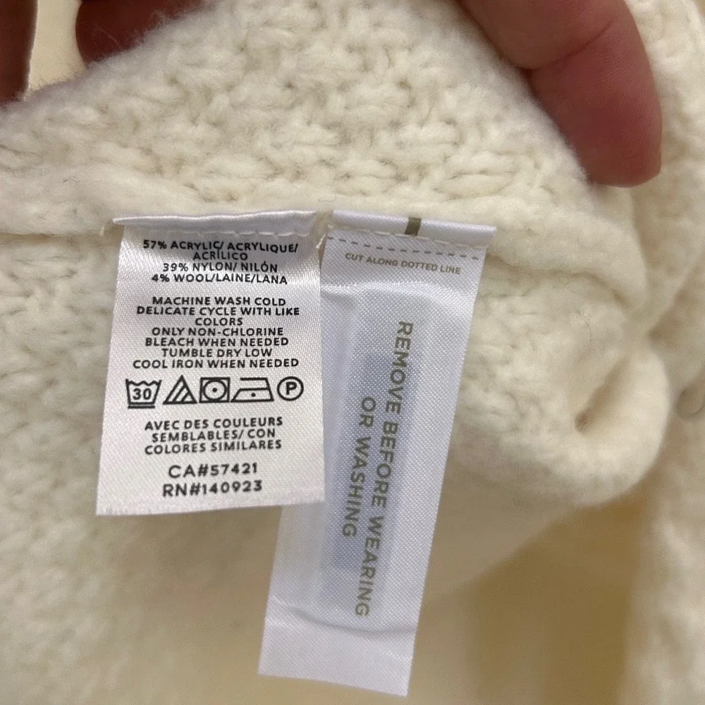 Ann Taylor Womens Large Cream Button Shoulder Mock Neck Cable Knit Sweater NEW - Picture 5 of 5